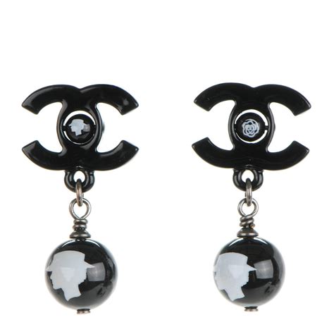 black chanel earrings|Chanel black enamel earrings.